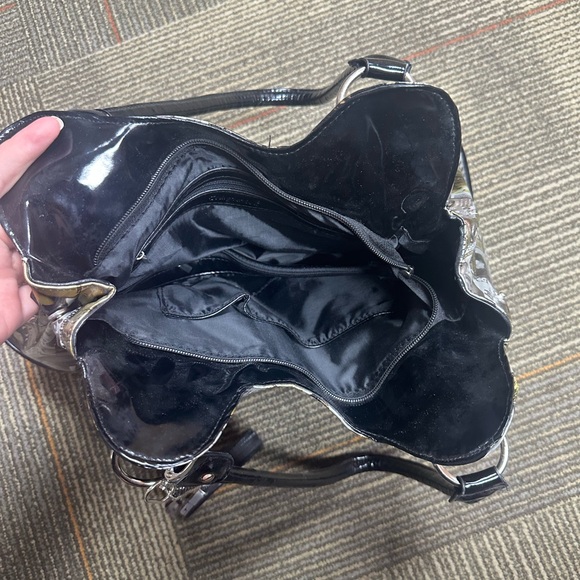 Glossy Magazine Cover Handbag with Detachable Zipper Pouch - Picture 2 of 3